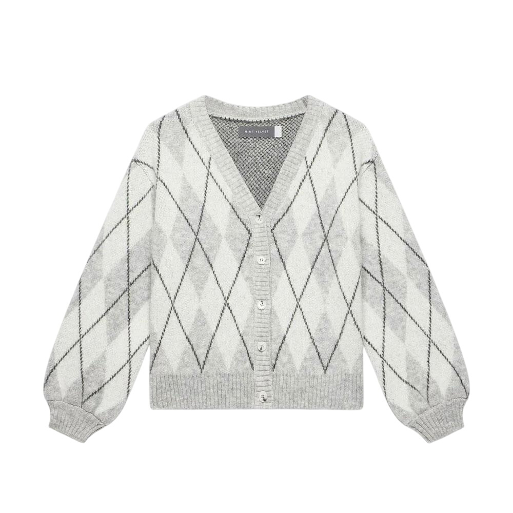 Mint Velvet Grey Argyle Print Cardigan